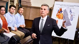 Joel Feller presenting medical evidence to jury during birth injury malpractice trial in Philadelphia